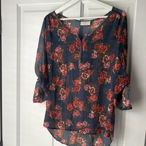 Bobbie Brooks Pink And Blue Floral blouse size large